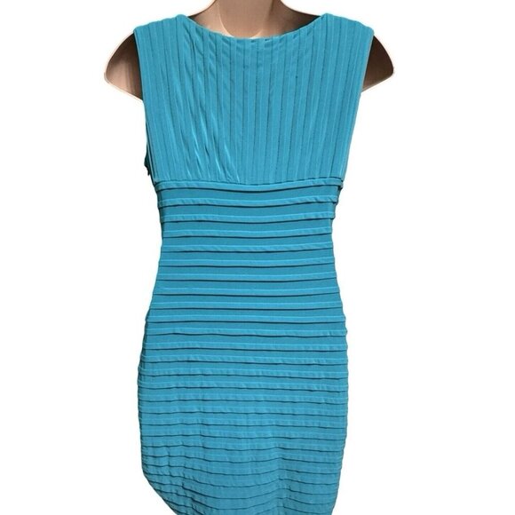 CALVIN KLEIN Teal Bandage Dress Sz 0/2‎ Pleated Crossover Waist PinTuck Slinky - Picture 7 of 14